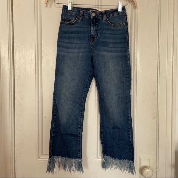 Topshop Moto Dree Cropped Blue Jeans with Frayed Hem - Picture 1 of 9